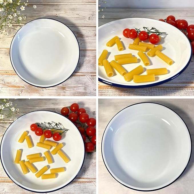 Thorness 22CM White Enamel Dinner Plate | Pasta and Rice Plate | Enamel Plate | Single Plate | Traditional Dinner Plate | Kitchen Plate for pies, Sides and Dinner | 22cm Diameter with 4cm Depth