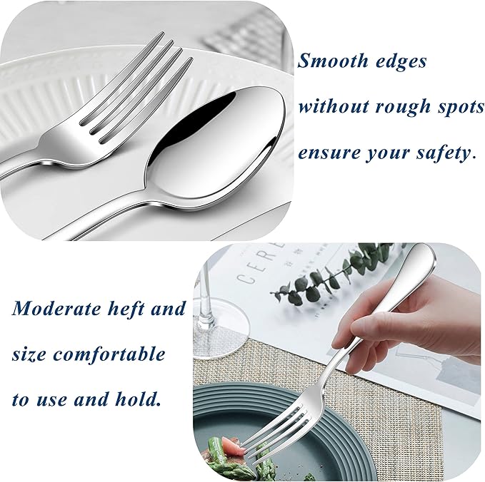 Herogo 18/10 Stainless Steel Silverware Set, 40-Piece Fancy Flatware Cutlery Set for 8, Modern Tableware Eating Utensils for Home Restaurant Wedding, Mirror Polished, Dishwasher Safe