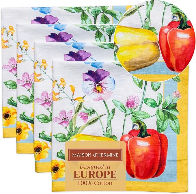 Maison d' Hermine Cloth Napkins Set of 4 100% Cotton Everyday Reusable Square Napkins Cloth Washable, Dinner, Party, Wedding, Restaurant, Spring/Summer (Giverny, 20" x 20")