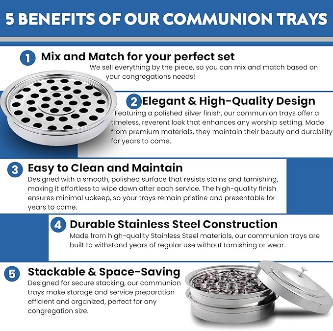 (Cup Tray) Silver Premium Communion Trays for Churches | Stainless Steel Communion Set, Supplies | 40 Cup Tray | Church Communion Ware Sets