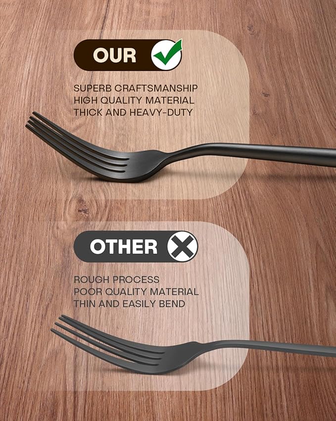 Stapava Matte Black Silverware Set for 8, 40-Piece Stainless Steel Flatware Sets, Satin Finish Cutlery Include Forks Spoons and Knives Set for Home Restaurant Hotel, Dishwasher Safe Utensils