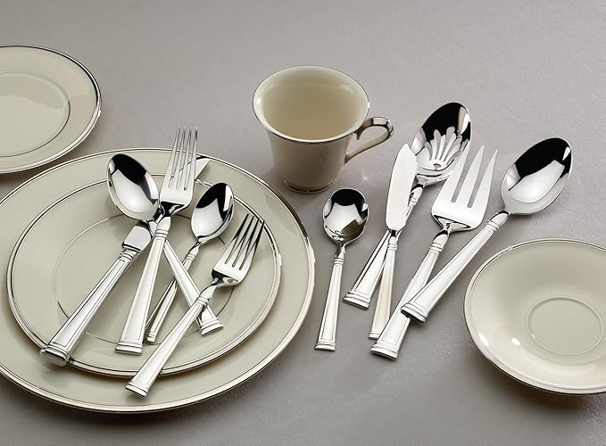 Lenox Esquire 65-Piece Flatware Set, 8.75 LB, Metallic,Silver