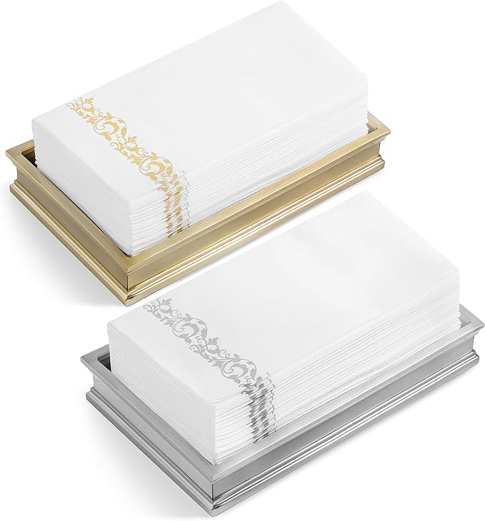 AMERICAN HOMESTEAD Disposable Hand Towels for Bathroom - Decorative Gold Brocade Design - Linen-Like Guest Napkins for Events, or Dinner Parties - Paper Towels - 15.5" x 12" - 100 Count