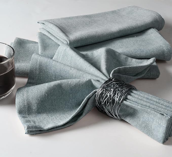 Native Fab Solid Cloth Napkin Set of 4, 100% Chambray Cotton, Washable, Reusable Dinner Cloth Napkin 17x17 inches, Table Decor Napkins for Dinner, Events, Teal Green