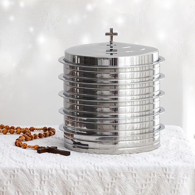 Zhehao 5 Sets Holy Communion Trays for Churches with Lid, Including 300 Disposable Communion Cups, 3 Churches Cup Fillers, 3 Spouts (Silver)