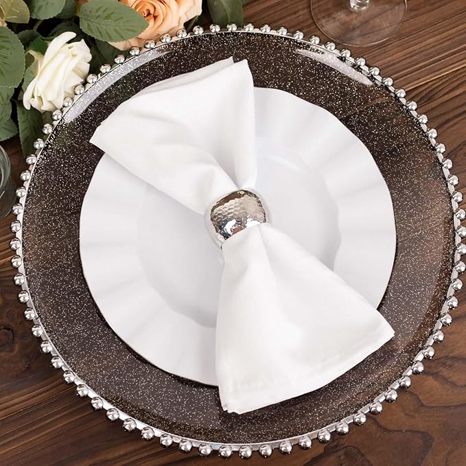 Efavormart 6 Pack | 12" Black/Silver Glitter Acrylic Plastic Charger Plates With Beaded Rim