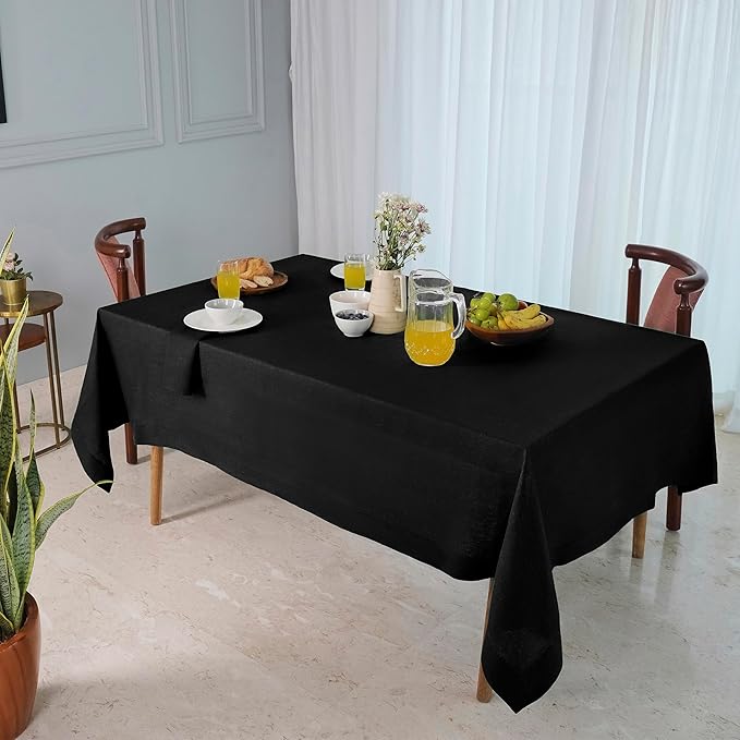 D'Moksha Homes Linen Black Tablecloth 60 x 102 Inch - 100% Pure Linen Rectangular Table Cloth - Machine Washable Tablecloth for Winter, Christmas, Holiday, New Year