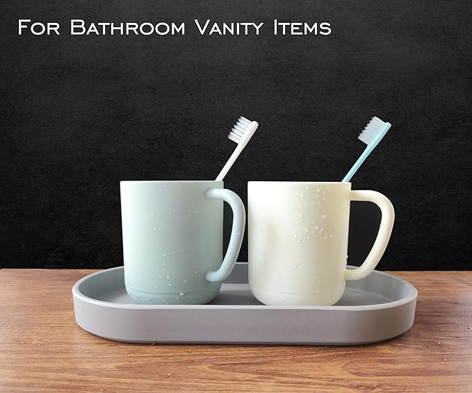 Gray Small Tray (10 inch), Oval Tray for Kitchen Counter, Bathtub Bathroom Vanity Items, Countertop Organizer, Coffee Accessory, Bar, Serving Seasoning, Salt and Pepper, Soap, Perfume.