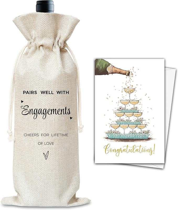 Engagement Wine Gifts Bag, Gifts For Wedding Engagement Marriage Bride Shower Reusable Wine Bag With Card, Champagne Gift Bag, Gifts For Newly Engaged Couples Bride Groom Women Men Friend Coworker-22