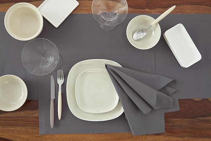 Solino Home Grey Cotton Linen Placemats Set of 4 - Machine Washable Placemats 14 x 19 Inch for Christmas, Holiday, Winter, New Year - Dru