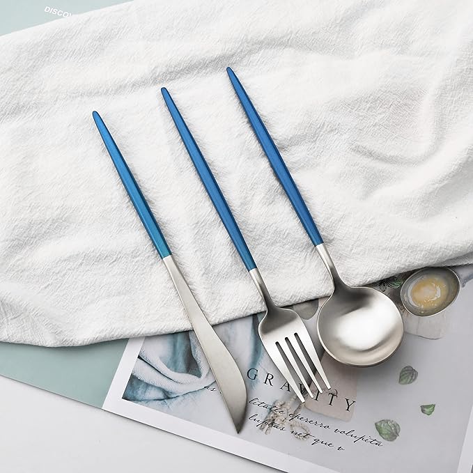18/10 Stainless Steel Matte Flatware Set (4, Blue Silver)