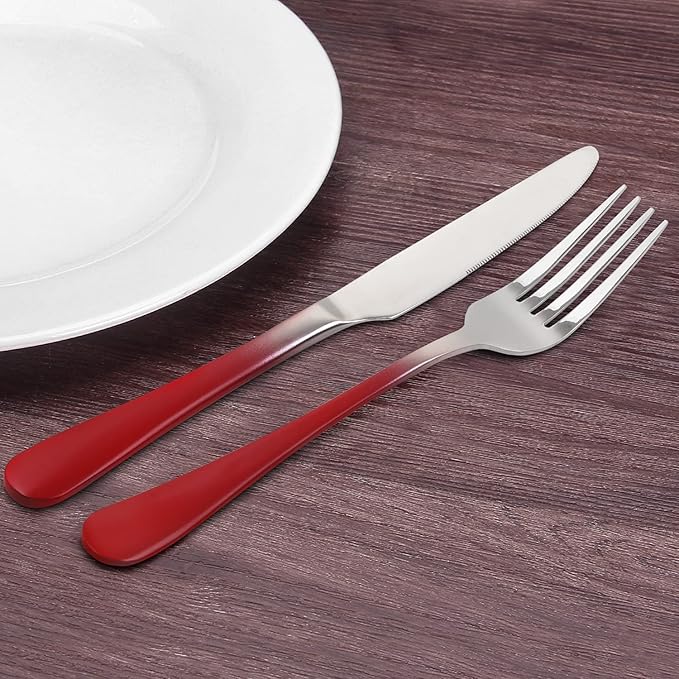 Silverware Set, Bysta 20-Piece Stainless Steel Flatware Set, Kitchen Utensil Set Service for 4, Tableware Cutlery Set for Home and Restaurant, Mirror Polished, Dishwasher Safe (Gradient Red)