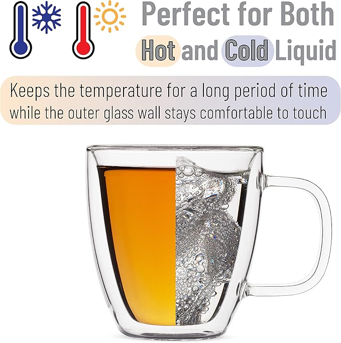 BTaT- Insulated Coffee Mug, Large, Set of 4 (16oz, 500ml), Double Wall Glass Coffee Cups, Glass Coffee Mug, Christmas Gifts