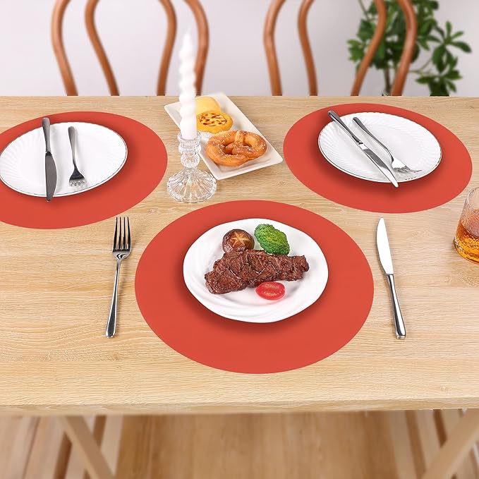SHACOS 100 PCS Christmas Round Paper Placemats 13 inch Disposable Paper Place Mats for Dinner Wedding Birthday Party Festival Events Table Decoration, Orange Red