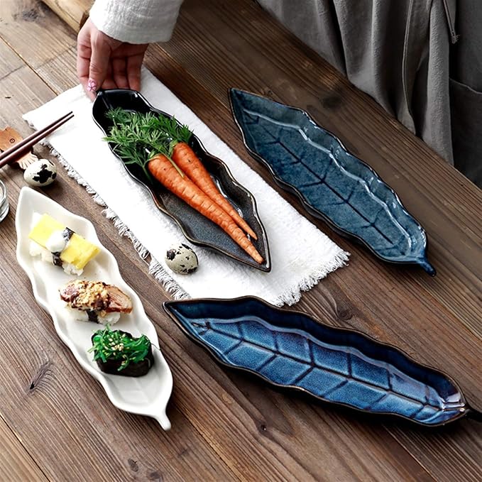 Snack Plate Ceramic Appetizer Plate Fast Food Plate Sushi Plate Fruit Set Plate Leaf-Shaped Tableware Snack Plate Sauce Plate Snack Tray (Color : B)