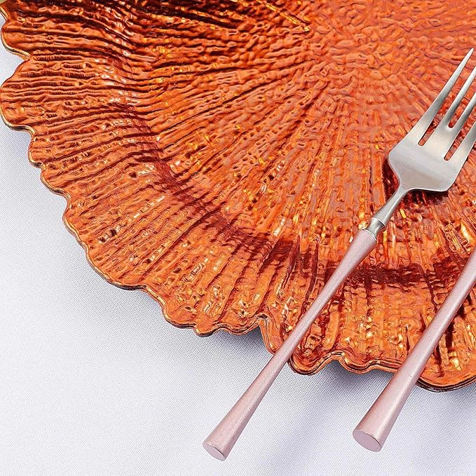 13" Charger Plates - Set of 24 - Acrylic Orange Round Reef Disposable Chargers, Ideal for Dinner Party Wedding Holiday Bulk Events
