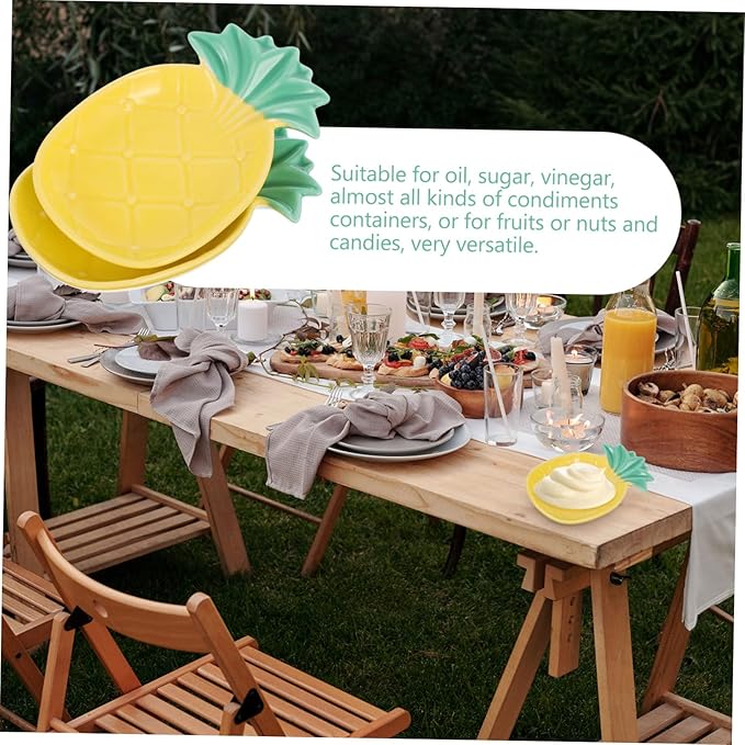 Cabilock 2pcs Pineapple Decorative Sauce Plate Ceramic Tableware Small Dipping Dish for Home Kitchen