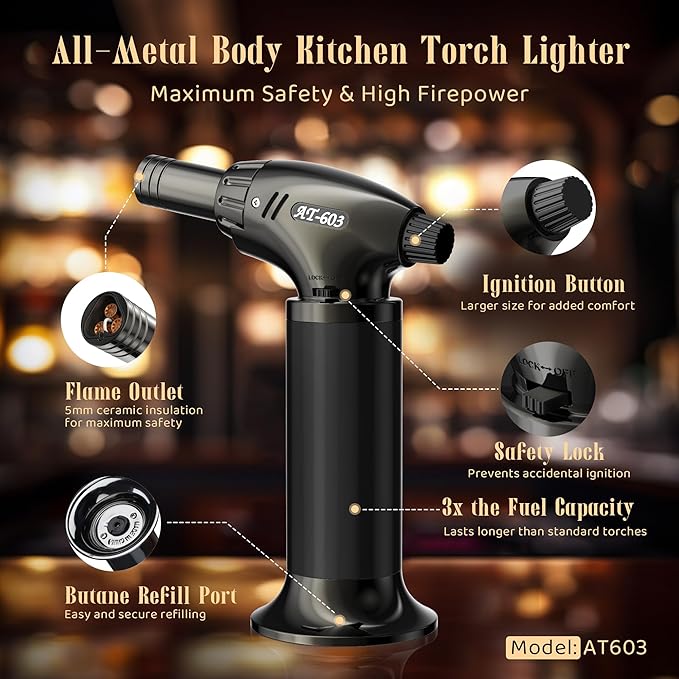 Deluxe Whiskey Smoker Kit with Torch - Includes 6 Natural Wood Chip Flavors, 2 Premium Glasses, & 2 Ice Molds - Cocktail Infuser for Old Fashioned & Bourbon for Men & Dads