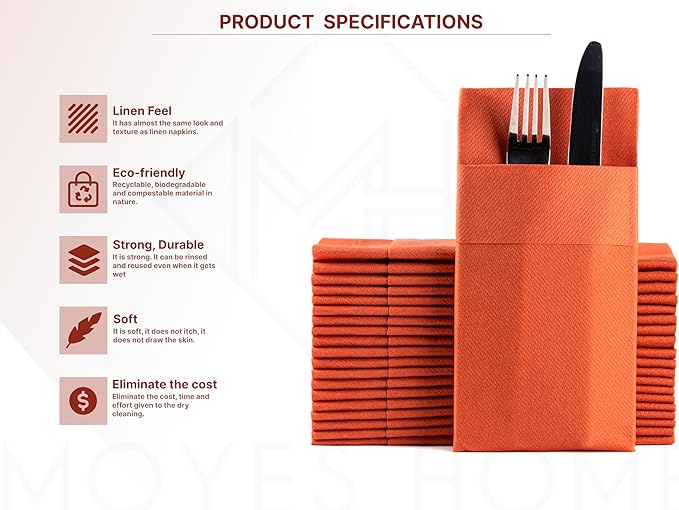 Terracotta Dinner Napkins Cloth Like with Built-in Flatware Pocket, Linen-Feel Absorbent Disposable Paper Hand Napkins for Kitchen, Bathroom, Parties, Weddings or Events, 16x16 inches, Pack of 50