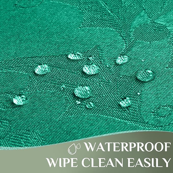 Rectangle Christmas Jacquard Table Cloth Waterproof Elegant Damask Floral Pattern Heavy Weight Wipeable Wrinkle Free Fabric Table Covers for Dinner or Daily Uses(Dark Green/60x104Inch)