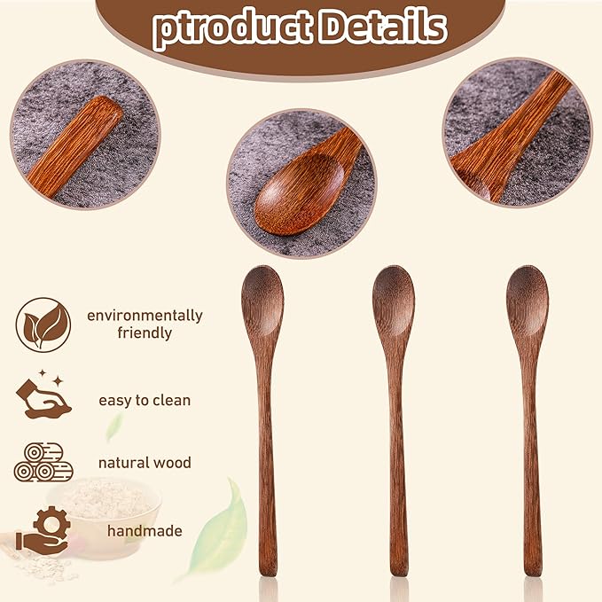 2PCS 7.8inch Wooden Spoons for Honey and Coffee，Small Wooden Spoons with Long Handle for Stirring – Padauk Wood Honey Spoon & Coffee Spoons for Jars, Tea and Spice