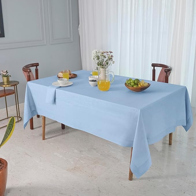 D'Moksha Homes Powder Blue Linen Tablecloth 60 x 84 Inch - 100% Pure Linen Table Cloth for Rectangle Tables - Machine Washable Cloth Tablecloth for Winter, Christmas, Holiday, New Year