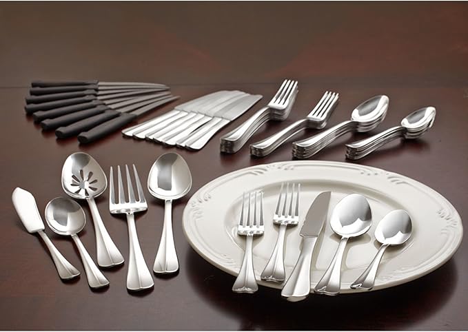 International Silver Simplicity 53-Piece Stainless Steel Flatware Set with Serving Utensil Set, Service for 8