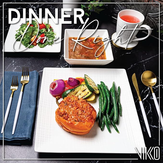 Vikko DinnerWare Sets,16 Piece Dinnerware Set, 4 Dinner Plates, 4 Dessert Plates, 4 Bowls, 4 Mugs, Fine Mesh Design, Service for 4 Ceramic Dinnerware Sets, Ivory