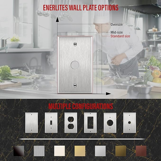 ENERLITES 0.625" Diameter Hole Phone Cable Metal Wall Plate, Corrosive Resistant, Size 1-Gang 4.50" x 2.76", 7761, 430 Stainless Steel, UL Listed, Silver