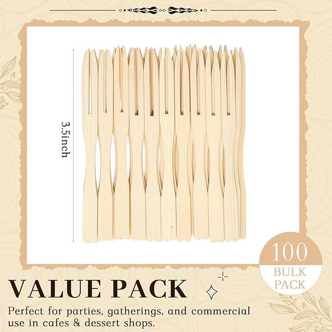 Bamboo Mini Forks Disposable Forks for Appetizers 3.5" Small Forks Appetizer Forks for Fruit,Cocktail Forks for Parties, Weddings(100Pcs)