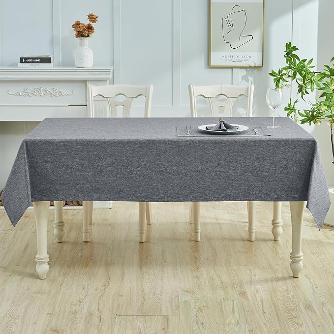 Rectangle Table Cloth Linen Farmhouse Stainproof Waterproof Washable Polyester Oblong Rectangular Fabric Table Cover for Kitchen Dining Dinner(Gray/60x144 Inch)