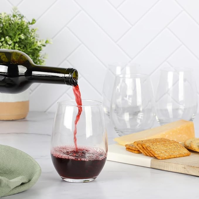 Martha Stewart Farrow 18 OZ Large Stemless 4 Pack Multipurpose Wine Glasses Set for Red or White Wine