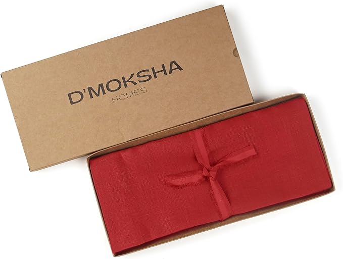 D'Moksha Homes Linen Bright Red Table Runner 108 Inches Long - 100% Pure Linen Dining Table Runner 14 x 108 Inch for Winter, Christmas, Holiday, New Year - Machine Washable