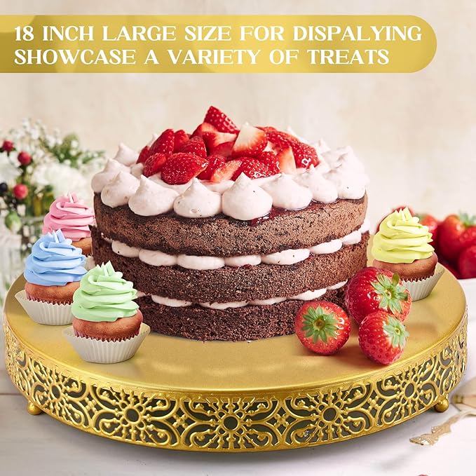 Wenqik 18 Inch Gold Cake Stand Metal Round Cake Stands Set Dessert Display Cupcake Stands Plates for Wedding Brithday Party Celebration