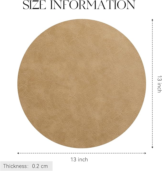 MOSAYT 13 Inch Round Vinyl Placemats Set of 4 - Faux Leather 100% Waterproof Oil-Proof Wipeable PU Place Mats, Heat Resistant Reversible Table Mats for Kitchen, Dining, Outdoor (Camel)