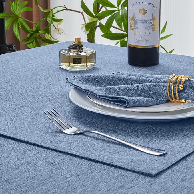 Rectangle Table Cloth Linen Farmhouse Stainproof Waterproof Washable Polyester Oblong Rectangular Fabric Table Cover for Kitchen Dining Dinner(Denim Blue/60x144 Inch)