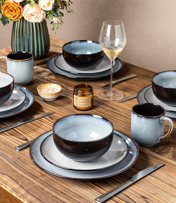 LERATIO Ceramic Dinner Plates Set of 6, 8.0 Inch Handmade Reactive Glaze Porcelain Plates, Coupe Shape Dinnerware Dishes Set for Kitchen,Oven& Microwave & Dishwasher Safe, Scratch Resistant-Gray