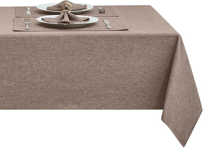 Rectangle Table Cloth Linen Farmhouse Stainproof Waterproof Washable Polyester Oblong Rectangular Fabric Table Cover for Kitchen Dining Dinner(Mocha/60x84 Inch)