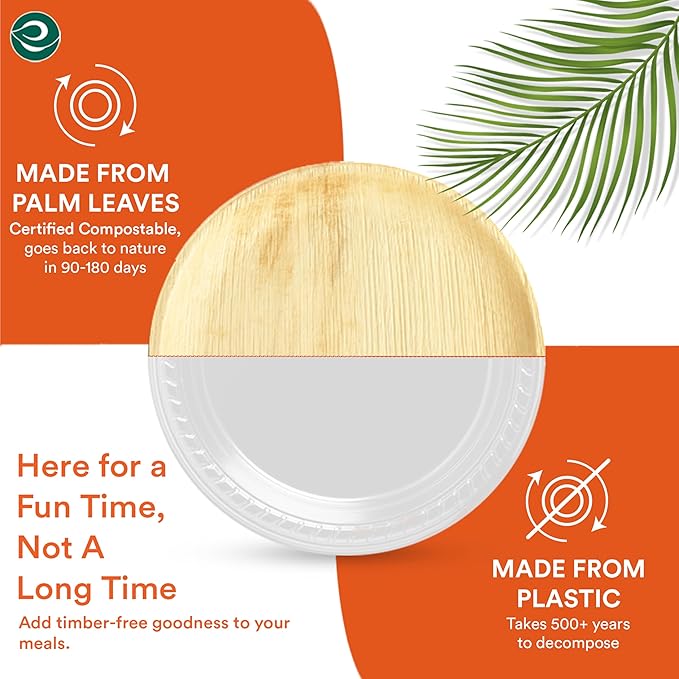 ECO SOUL Palm Leaf Plates 8"(400 Count) Round Compostable Bamboo Plates Heavy- Duty, Biodegradable Eco-Friendly Dinnerware for Christmas Party Dinner, Wedding, Holiday & Event