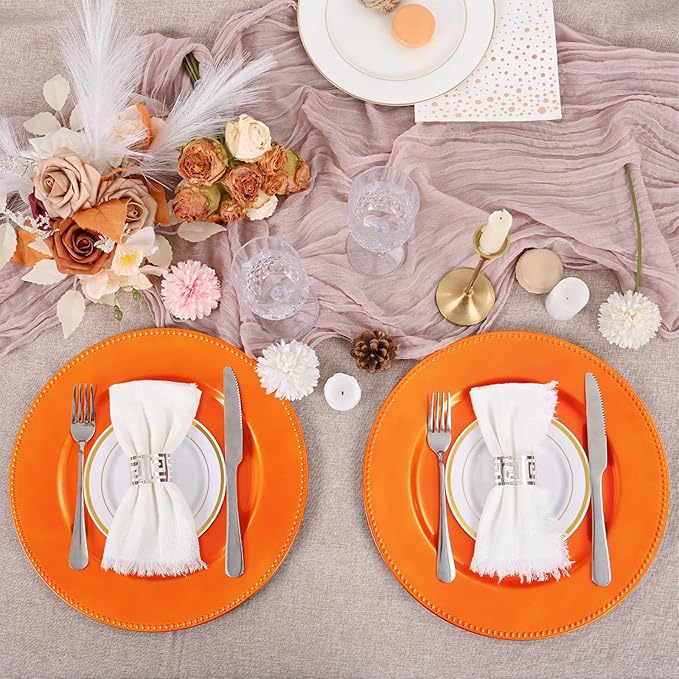 50 Pcs Orange Charger Plates Round Charger Plates13 Inch Bulk Wedding Dinner Elegant Reusable Plastic Chargers Plates Wedding Holiday Party Baby Shower Event Decoration (Orange)