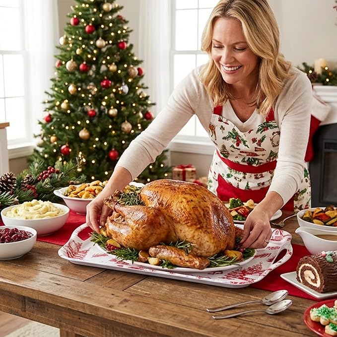 ONEderful 2-Piece Christmas Serving Tray 18x13 Inch Winter Wonderland Platters with Handles, Large Holiday Serving Platters for Xmas Winter Wonderland Frozen-theme Party Supplies (2,18" Extra Large)