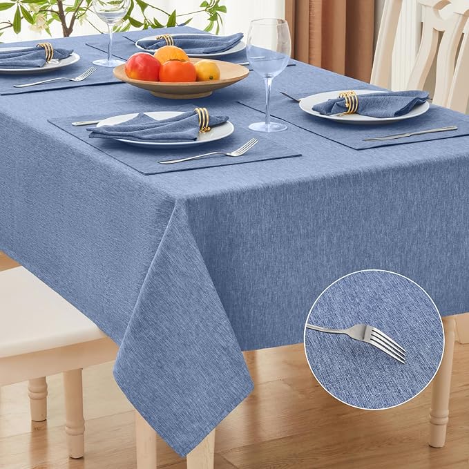 Rectangle Table Cloth Linen Farmhouse Stainproof Waterproof Washable Polyester Oblong Rectangular Fabric Table Cover for Kitchen Dining Dinner(Denim Blue/60x84 Inch)
