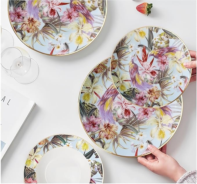 Porcelain Dinnerware Sets for 4 Bone Ceramic Dinner Plates Set 16 Piece Home Kitchen Dish Set Tableware for Celebration Wedding Family Gathering Christmas, Red/White, chun55