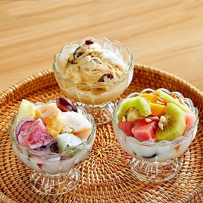 Vintage Glass Dessert Bowls, Ice Cream cups, 5oz Dessert cups, for Sundae, Fruit, Ice Cream, Pudding, small snacks,Condiment (18)