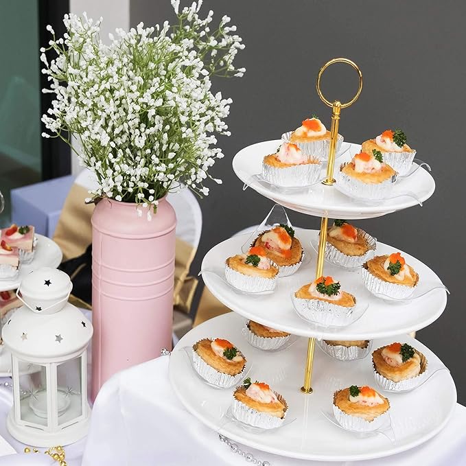 3 Tier Round Metal Cake Stand Holder Heavy Duty Fruit Plate Handle Fittings Hardware Rod (Golden Circle)
