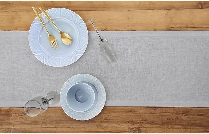Solino Home Linen Soft Grey Table Runner 120 Inches Long - 100% Pure Linen 14 x 120 Inch Table Runner for Christmas, Winter, New Year - Fete