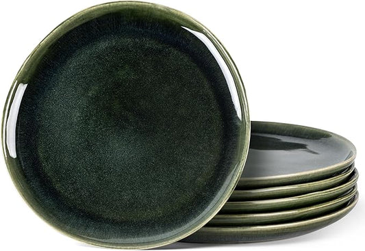 AmorArc Ceramic Dinner Plates Set of 6, 10.5 Inch Handmade Reactive Glaze Stoneware Plates, Rustic Shape Dinnerware Dish Set for Kitchen, Microwave & Dishwasher Safe, Scratch Resistant