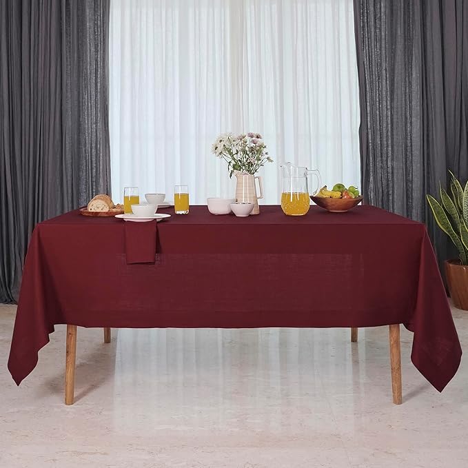 D'Moksha Homes Linen Tablecloth 60 x 120 Inch - 100% Pure Linen Dark Red Table Cloth for Rectangle Tables - Machine Washable Cloth Tablecloth for Winter, Christmas, Holiday, New Year