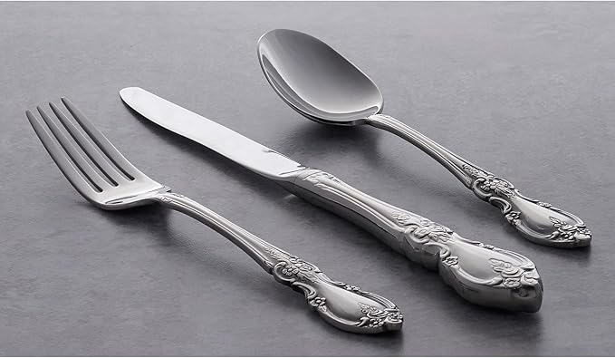 Oneida Silverware Set For 4, Louisiana 20-Piece Fine Flatware Set, Service For 4, 18/8 Stainless Steel, Silver, Mirror Finish, Knives Spoons and Forks, Dishwasher Safe, Tableware (Silver, 20 Pieces)