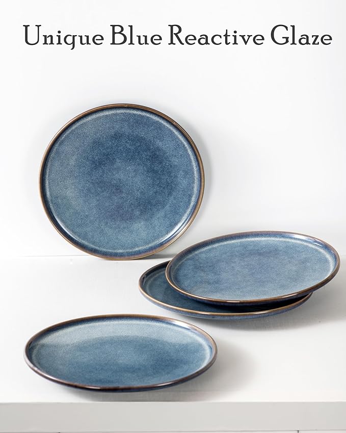 UNICASA 11 Inch Ceramic Dinner Plates Set of 4 – Large Blue Plates for Dinner, Salad, Dessert & Pasta, Durable Serving Dishes, Microwave & Dishwasher Safe